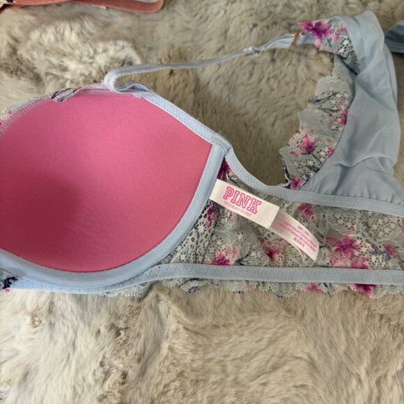 Pink By Victorias Secret Floral Lace Racerback Push-Up Bras Set Of 2 Sz 32D - Picture 8 of 10
